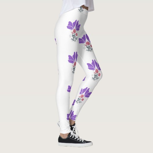 Paarse vlinders en bloemen leggings (Rechts)