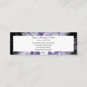 Paarse vlinders en bloemen op zwart mini visitekaartje (Achterkant)