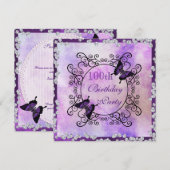 Paarse vlinders en diamanten 100e verjaardag kaart (Voorkant / Achterkant)