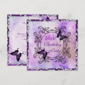 Paarse vlinders en diamanten 35ste verjaardag kaart (Voorkant / Achterkant)