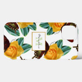 Paarse vlinders en gele rozen met naam Case-Mate iPhone case (Achterkant (horizontaal))