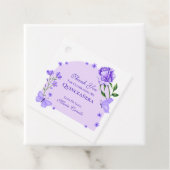 Paarse vlinders en Rozen Floral Quinceañera Bedankjes Labels (In situ)