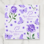 Paarse vlinders en Rozen Floral Quinceañera Bedankjes Labels (Achterkant)