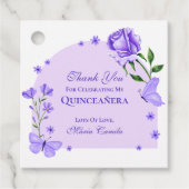 Paarse vlinders en Rozen Floral Quinceañera Bedankjes Labels (Voorkant)