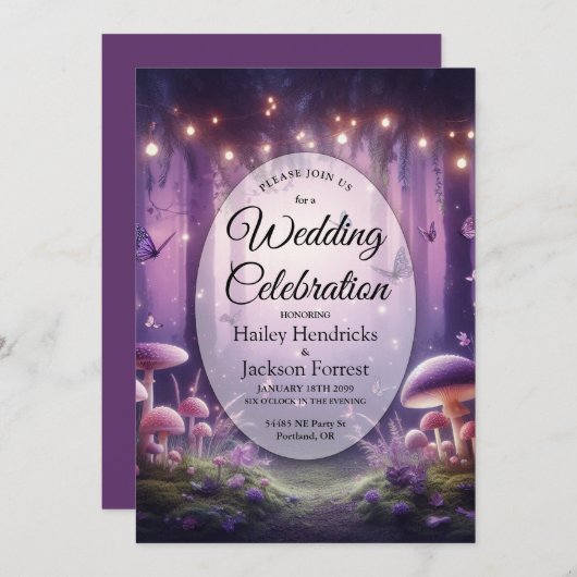 Paarse vlinders en Starlit Skies bruiloft Kaart (Voorkant / Achterkant)
