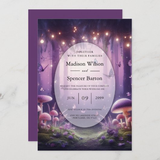 Paarse vlinders en Starlit Skies bruiloft Kaart (Voorkant / Achterkant)