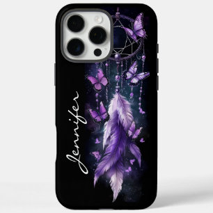 Paarse vlinders en veren Dreamcatcher iPhone 16 Pro Max Hoesje