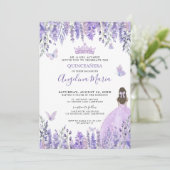 Paarse vlinders Floral Quinceañera Kaart (Staand voorkant)