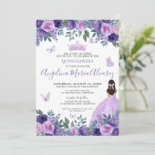 Paarse vlinders Floral Quinceañera Kaart (Staand voorkant)
