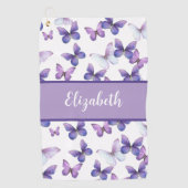  paarse vlinders gepersonaliseerde naam golfhanddoek (Voorkant)