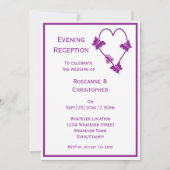 Paarse vlinders hart bruiloft receptie kaart (Voorkant)