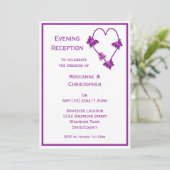 Paarse vlinders hart bruiloft receptie kaart (Staand voorkant)