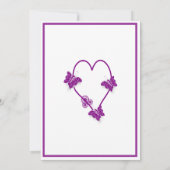 Paarse vlinders hart bruiloft receptie kaart (Achterkant)