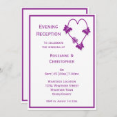 Paarse vlinders hart bruiloft receptie kaart (Voorkant / Achterkant)