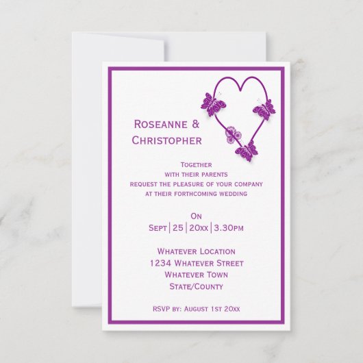 Paarse vlinders Heart Design Wedding Kaart (Voorkant)