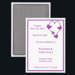 Paarse vlinders Heart Design Wedding Magneet<br><div class="desc">Trouwen opslaan van de datum magneet vlinder hart ontwerp. Pas deze paarse gekleurde bruiloft aan en sla de datummagneet op met uw trouwgegevens. Mocht u hulp nodig hebben bij het aanpassen, neem dan contact met ons op via de link op deze pagina. Paarse gekleurde vlinder en hart ontwerp gepersonaliseerde bruiloft...</div>