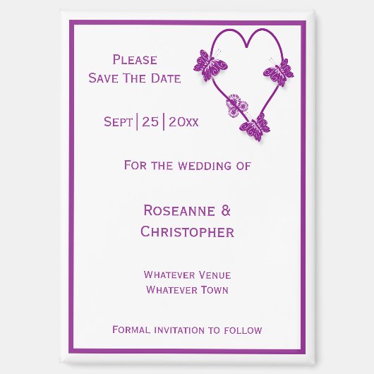 Paarse vlinders Heart Design Wedding Magneet (Voorkant)