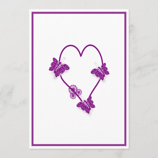 Paarse vlinders Heart Design Wedding Menu (Achterkant)