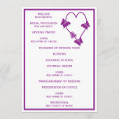 Paarse vlinders Heart Design Wedding Programmakaart (Achterkant)