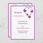 Paarse vlinders Heart Design Wedding Programmakaart (Voorkant / Achterkant)