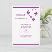 Paarse vlinders Heart Design Wedding Programmakaart (Staand voorkant)