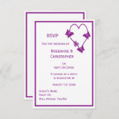 Paarse vlinders Heart Design Wedding RSVP Kaartje (Voorkant / Achterkant)