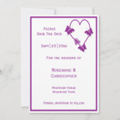 Paarse vlinders Heart Design Wedding Save The Date (Voorkant)