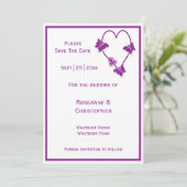 Paarse vlinders Heart Design Wedding Save The Date (Staand voorkant)