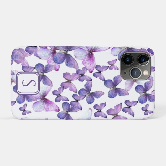 Paarse vlinders Modern Elegant Custom Monogram Case-Mate iPhone Case (Achterkant (horizontaal))