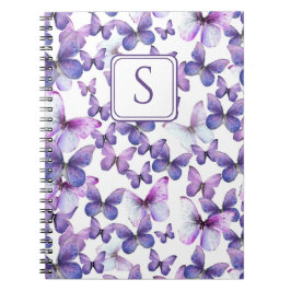 Paarse vlinders Modern Elegant Custom Monogram Notitieboek