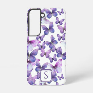 Paarse vlinders Modern Elegant Custom Monogram Samsung Galaxy Hoesje