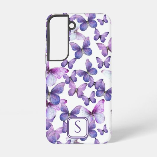 Paarse vlinders Modern Elegant Custom Monogram Samsung Galaxy Hoesje (Achterkant)