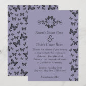 Paarse Vlinders Monogram Bruiloft Kaart (Voorkant / Achterkant)