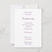 Paarse Vlinders Ontwerp Bruidsmeisje Verzoek Kaart (Achterkant)