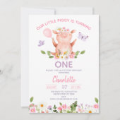 Paarse Vlinders Onze Kleine Varken 1e Verjaardag Kaart (Voorkant)