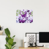Paarse vlinders op bijkantoren afdrukken poster (Thuiskantoor)