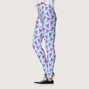 Paarse vlinders op lichtblauw, vlinderdruk leggings