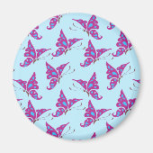 Paarse vlinders op lichtblauw, vlinderdruk magneet (Voorkant)