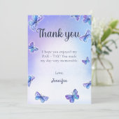 Paarse vlinders oren jarig bedankkaart (Staand voorkant)