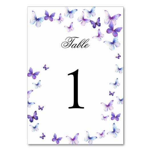 Paarse Vlinders Quinceanera Tafelnummer (Voorkant)