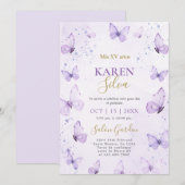 Paarse Vlinders Quinceañera Uitnodiging (Voorkant / Achterkant)