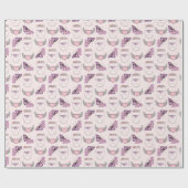 Paarse vlinders, roze gevleugelde harten en bloeme cadeaupapier (Vlak)