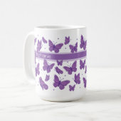 Paarse Vlinders & Stippen Aangepaste Naam Monogram Koffiemok (Voorkant links)