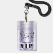 Paarse Vlinders Sweet 16 Feest VIP Pas Badge (Voorzijde met lanyard)