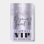 Paarse Vlinders Sweet 16 Feest VIP Pas Badge (Achterkant)