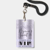Paarse Vlinders Sweet 16 Feest VIP Pas Badge (Achterkant met lanyard)