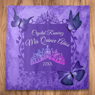 Paarse Vlinders, Tiara Quinceanera Achtergrond Wandkleed