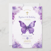 Paarse Vlinders Tuin Doop & 1e Verjaardag Kaart (Voorkant)