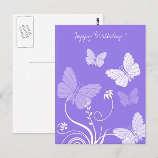 Paarse vlinders Verjaardag briefkaart (Voorkant / Achterkant)