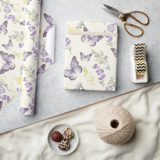 Paarse Vlinders Verjaardag Cadeaupapier (Crafts)